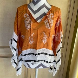 Anthro Floreat Rust Orange Embroidered Top Size S